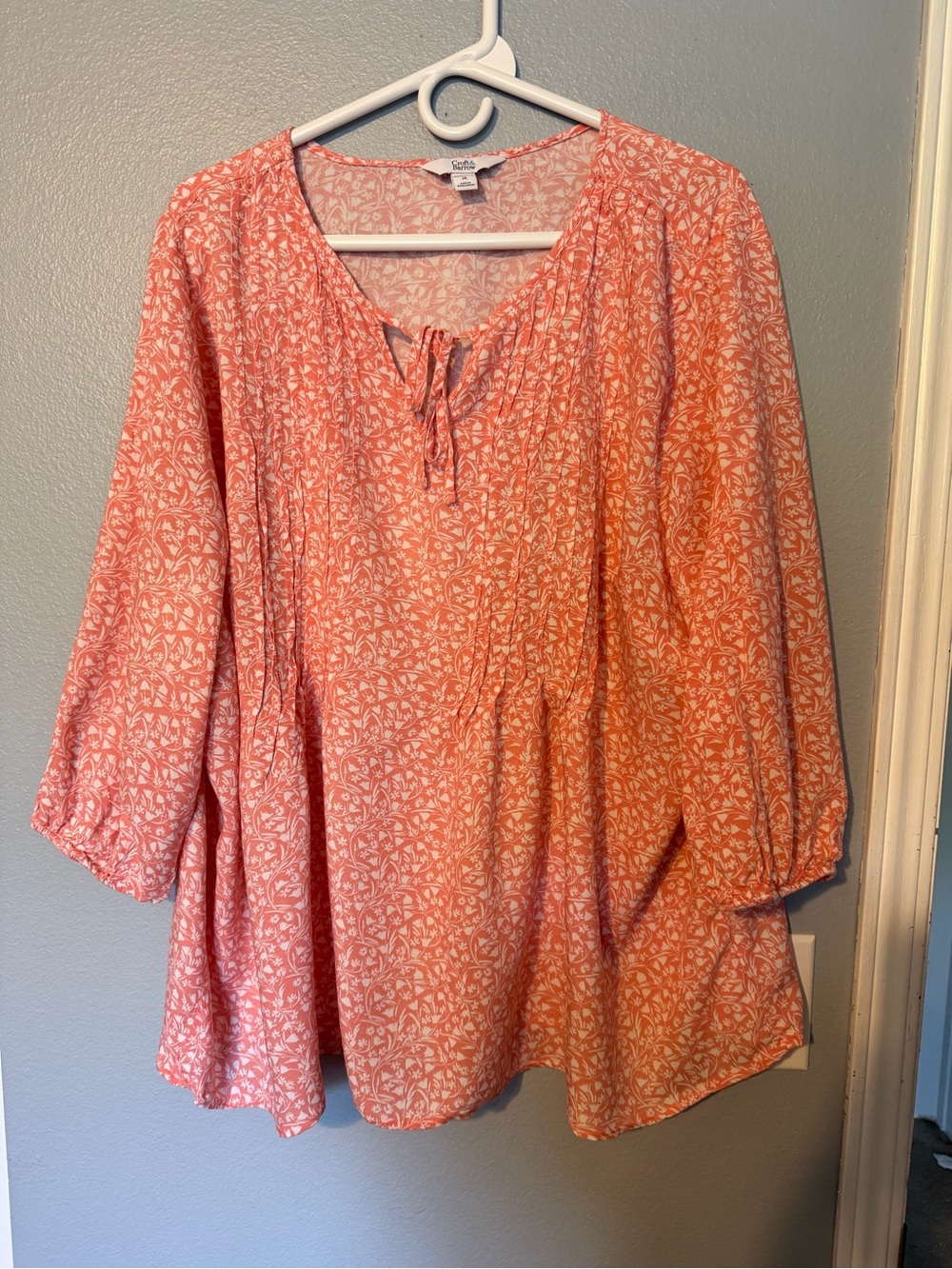 croft & barrow Coral-Pink Printed Tie-Neck Tunic